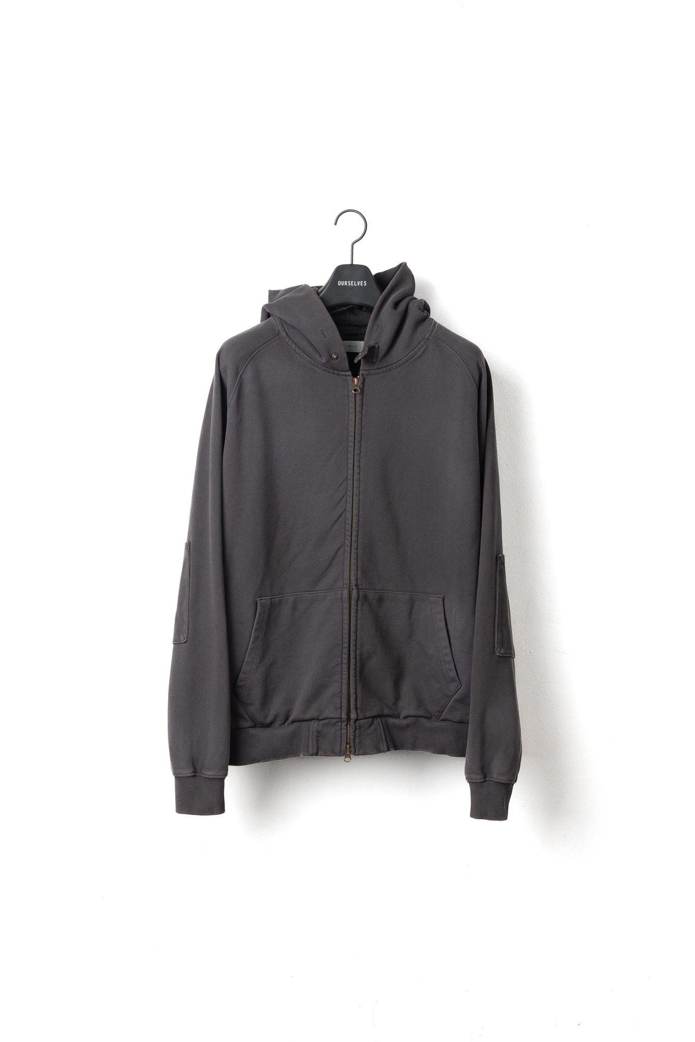 Washed Cotton Zip Up Parka - Mud Charcoal
