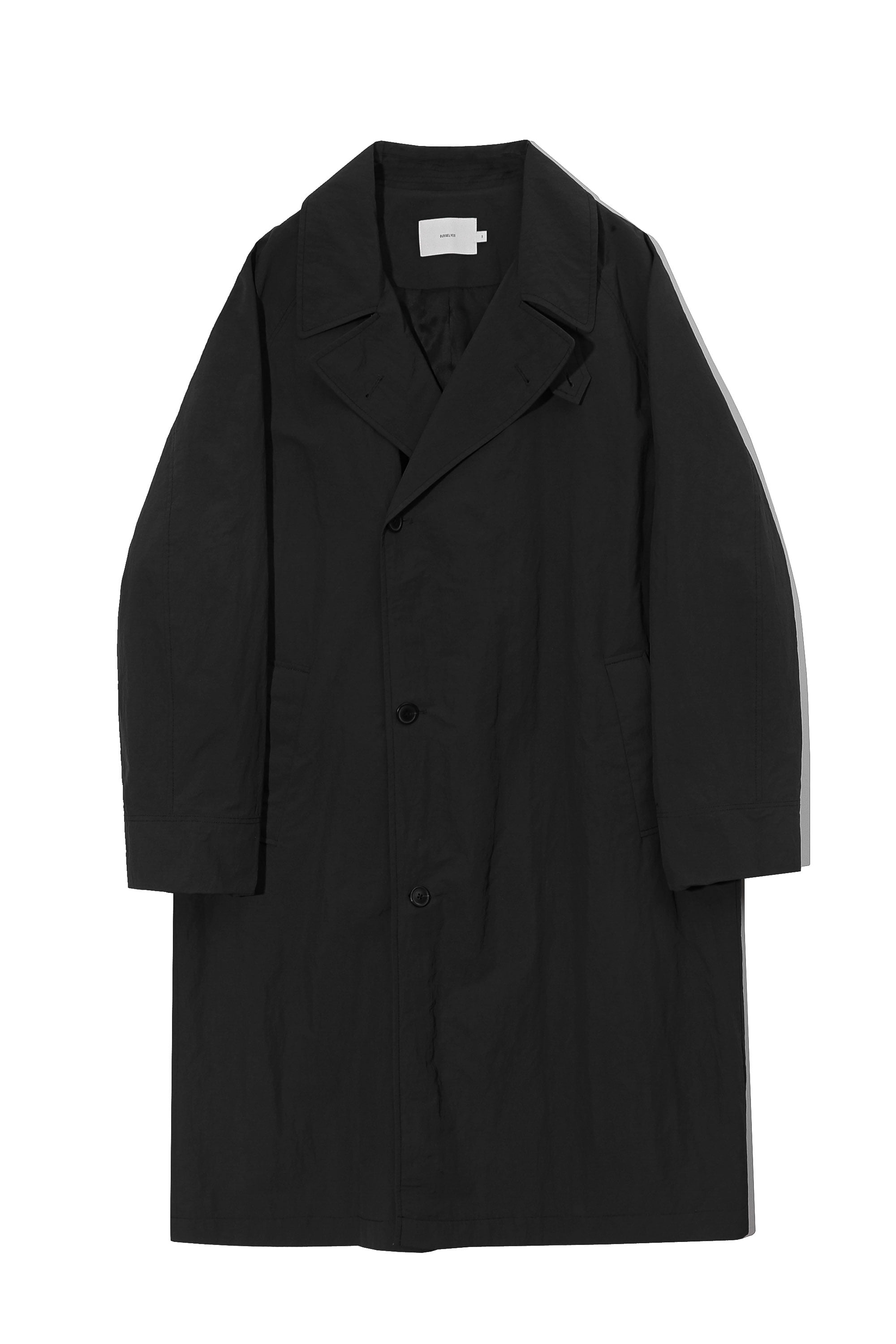 RECYCLE NYLON DOUBLE BREASTED COAT - BLACK