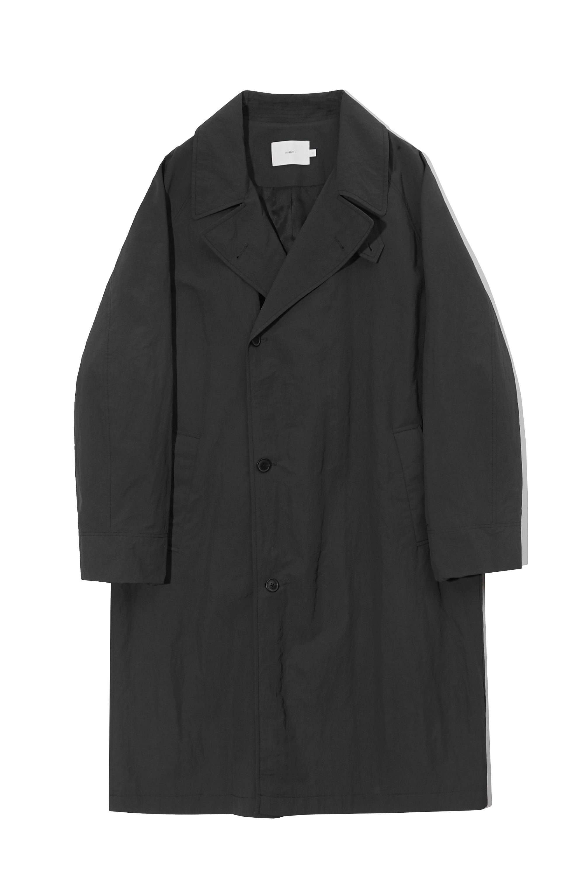 RECYCLE NYLON DOUBLE BREASTED COAT - CHARCOAL